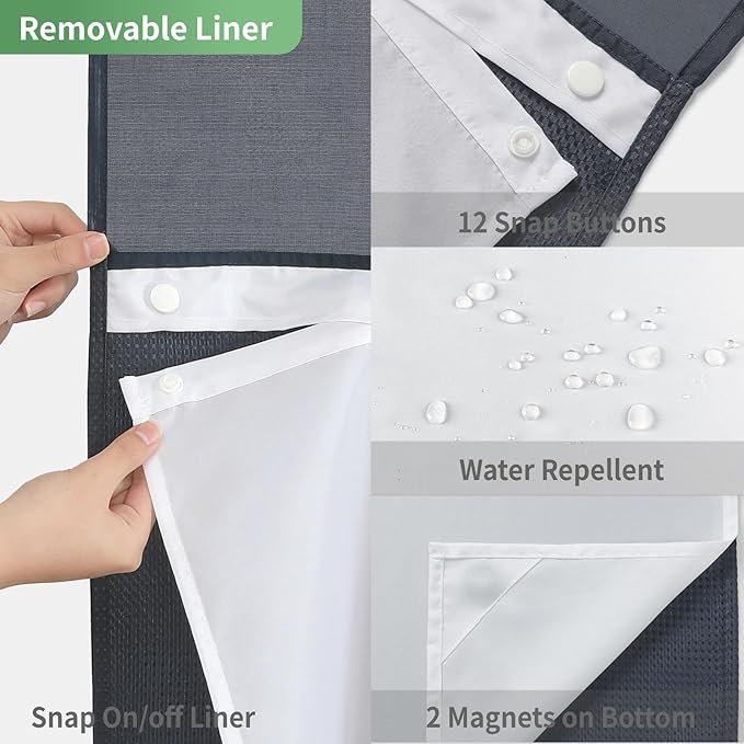 Stall No Hook Shower Curtain with Snap-in Fabric Liner Set,Waffle Weave Shower Curtains for Bathroom,Hotel Luxury Decor Bathroom Curtain Set,Waterproof & Washable,Navy,54Wx80H