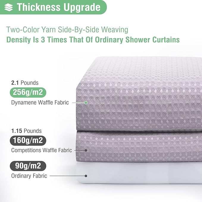 Dynamene Stall Fabric Shower Curtain - 36x72 Waffle Weave Weighted Cloth Shower Curtains for Bathroom, Neutral Heavy Duty Hotel Spa Luxury Bath Curtain Set with 6 Plastic Hooks, Lavender