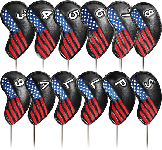 FINGER TEN Premium Synthetic Leather Stylish Iron & Wedge Golf Head Covers Value 12 Piece Set, Embroidered Labels & Fits Most Clubs Gift Set, Travel Protection Accessories