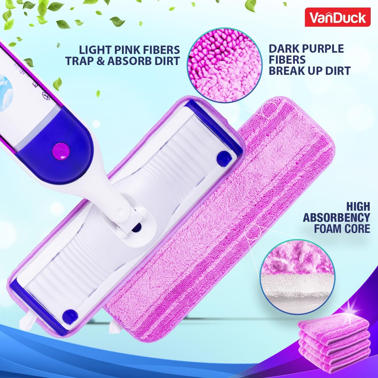 VanDuck Reusable Mop Pads Compatible with Swiffer PowerMop (6 Pack) - Multi-Surface Mopping Pad Refills for Hardwood Floor Cleaning