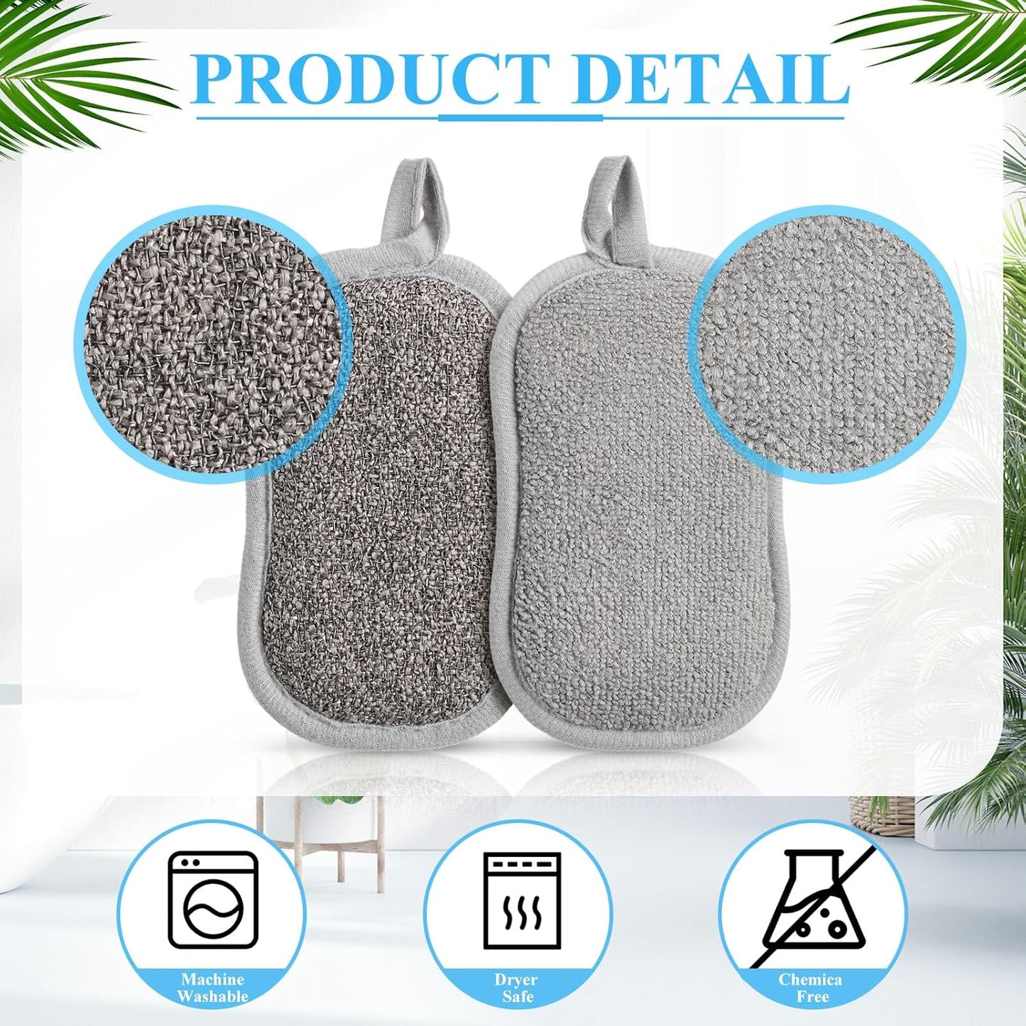 Boao 10 Pieces Multipurpose Kitchen Scrub Sponges, Non-Scratch Microfiber Scrub Sponges for Kitchen Reusable Scouring Pads Sponge Scrubber for Household Cleaning Dishes and Pots(Blue, Gray)