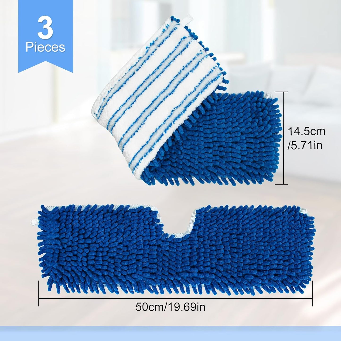 3 Pack Mop Heads Replacements for Ocedar Dual-Action Microfiber Flip Mop, Double Sided Mop Replace Head Mop Refills with Microfiber & Chenille for Dry Wet Use, Reusable, Machine Washable