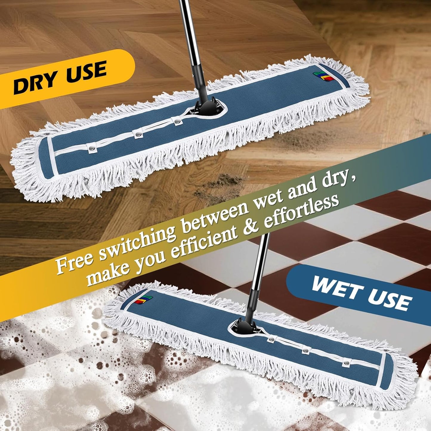42" Commercial Mop,MASTERTOP Heavy Duty Dust Floor Mop with 52" Long Handle,Large Industrial Wet Dry Mops,Sweeper Broom for Hardwood, Tile, Laminate,Garage,School,Mall - 1 Cotton & 1 Microfiber Pad