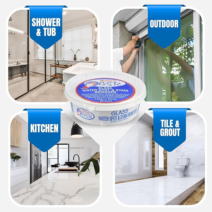 Bruce's GSR Heavy Duty Glass Water Spot Remover for Shower Glass Cleaner - Hard Water Stain Remover & Shower Door Cleaner - Removes Dirt, Soap Scum, Toilet Ring & Hardwater Mineral Stains (10 oz)
