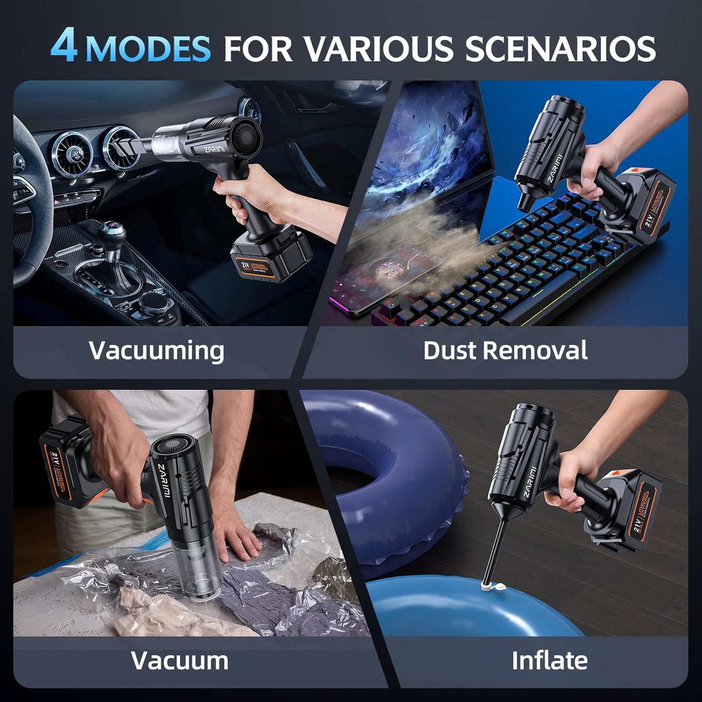 Cordless Handheld Car Vacuum Cleaner, 50,000Pa High-Power Rechargeable Dust Buster with 2 Batteries & Charger, 6-in-1 Portable Vacuum Cleaners for Home, Car, Pet Hair, Keyboard, Black