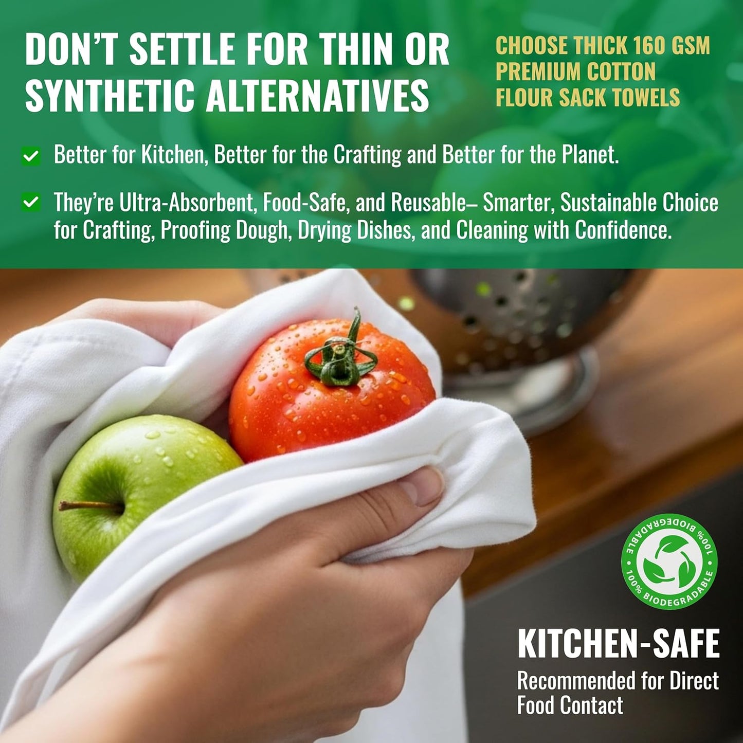 WHITEWRAP Flour Sack Towels 18x28 – 100% Cotton (Pack of 3), Reusable Kitchen Tea Towels for Baking, Crafts, Embroidery Ideas