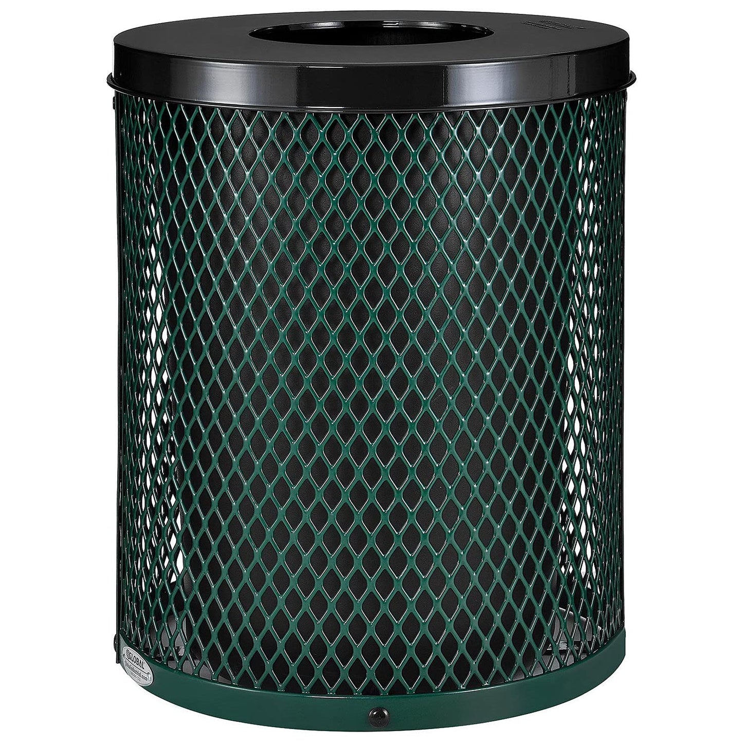Global Industrial Outdoor Diamond Steel Trash Can with Flat Lid and Plastic Liner, 36 Gallon Capacity, Green, Thermoplastic Coating, 23-1/2" Diameter, 30" H