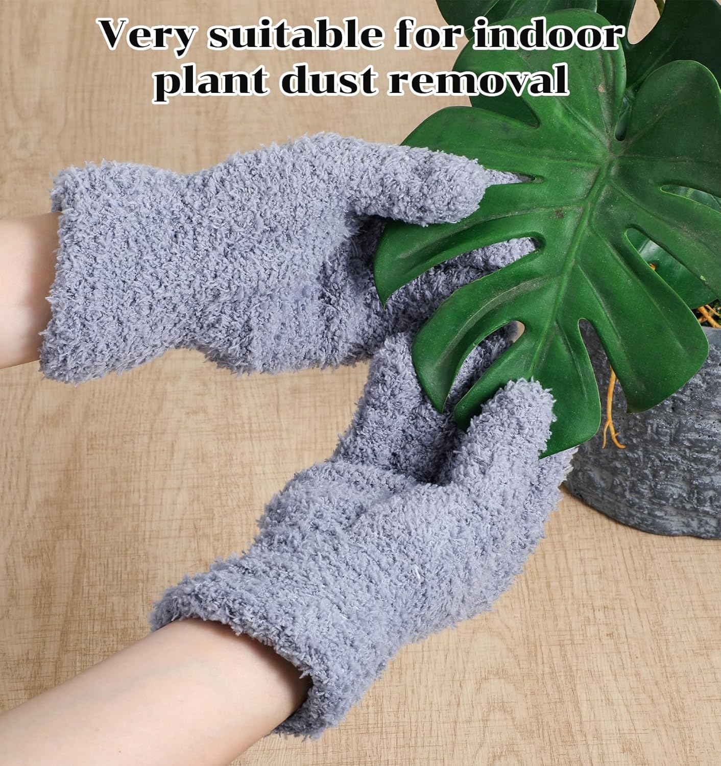 Microfiber Gloves for Plant Dusting, 4Pcs Reusable Washable Microfiber Plant Cleaning Dusting Gloves for Indoor House Plants Kitchen Car Blinds Lamps, Grey & White 2 Pairs