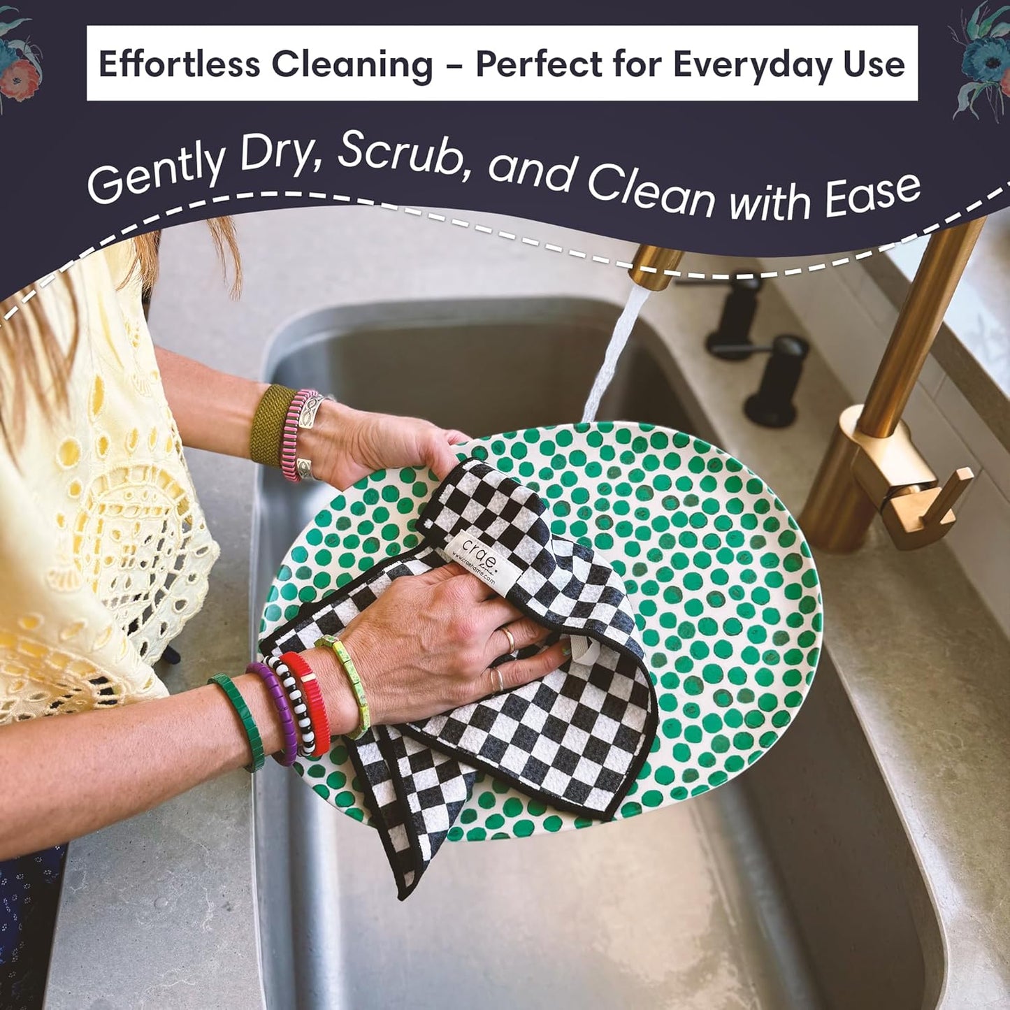 Microfiber Hand Towel & Washcloth Set of 2 - Double-Sided, Waffle Weave, Super Absorbent, Lint-Free, Fast Drying - Pia & Fonnie Pattern for Bathroom, Kitchen, Car, and Window Cleaning