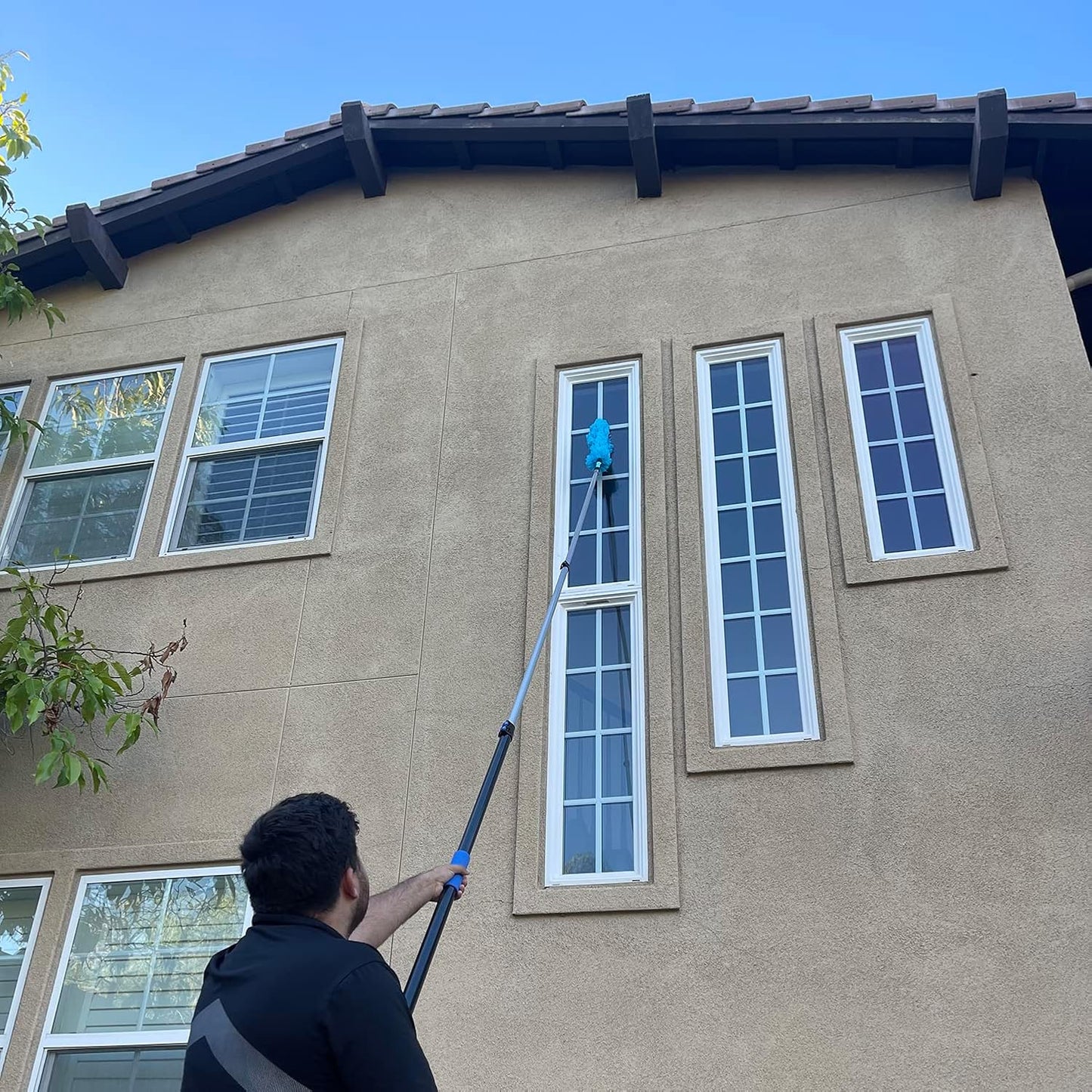 High Ceiling Fan Duster with 5-8 Foot Extension Pole, Extendable Reusable Cobweb, Feather, Window Cleaning Squeegee Kit