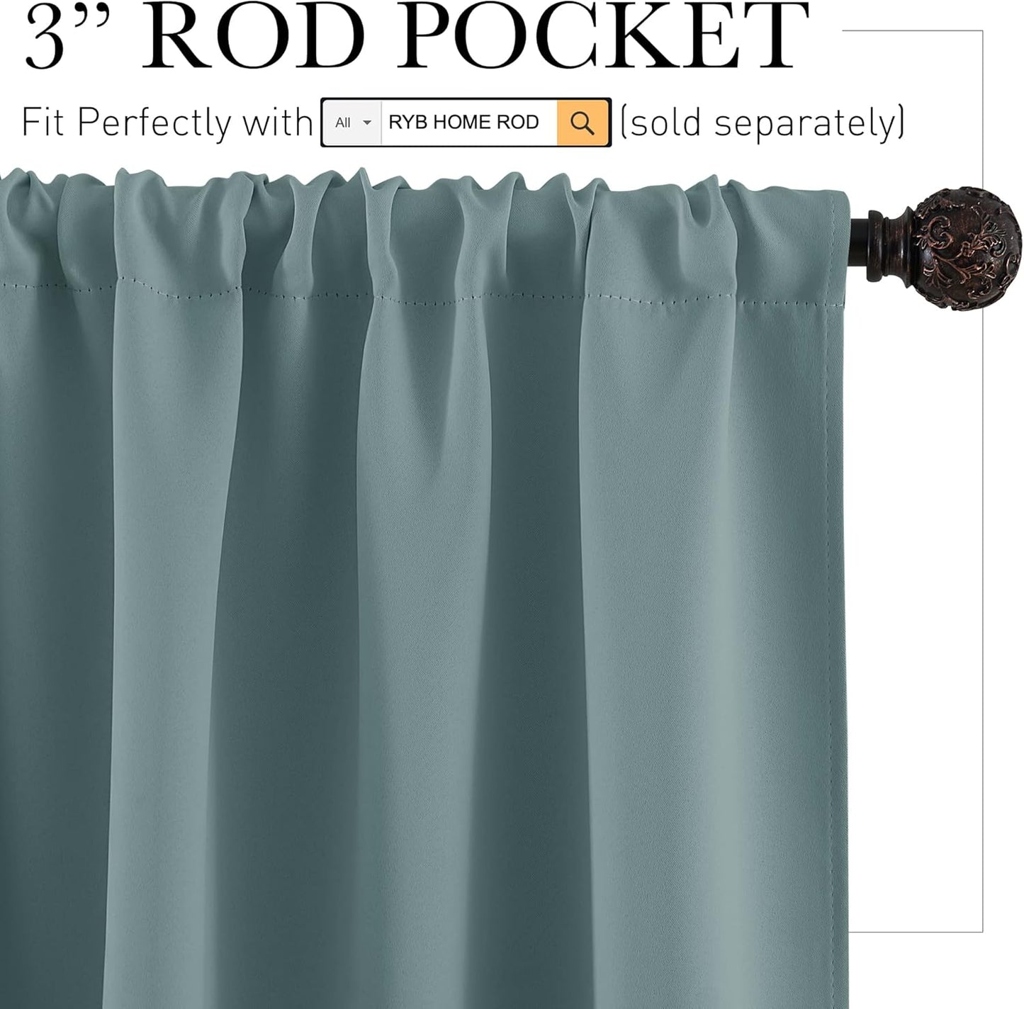 RYB HOME Small Window Blackout Curtains for Bathroom - Privacy Room Darkening Curtains Drapese Rod Pocket Energy Smart Decor for Kitchen Bedroom, 42 inches Wide x 54 inches Long, Dusty Blue, 1 Pair