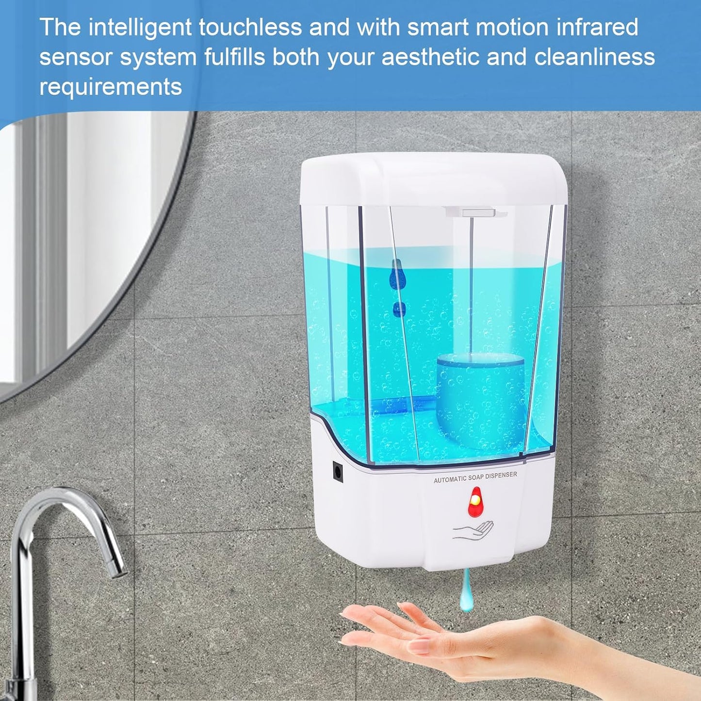 Automatic Soap Dispenser Wall Mounted: 700ml/23.7oz Commercial Hand Soap Dispenser Wall Mount, Touchless Electric Sensor Pump for Home Kitchen Bathroom Offices Hotel Commercial Restaurant