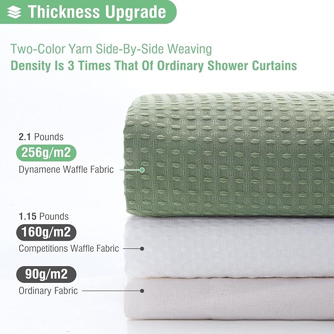 Dynamene Stall Fabric Shower Curtain - 54x78 inch Long Waffle Weave Weighted Thick Cloth Shower Curtains for Bathroom,Heavy Duty Hotel Spa Luxury Bath Curtain Set with 10 Plastic Hooks,Sage Green
