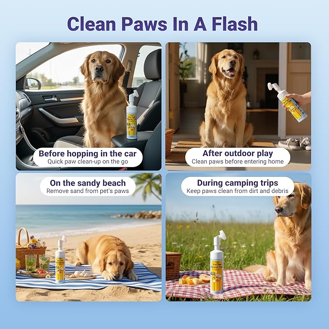 Dog Paw Cleaner, No-Rinse Pet Paw Washer, Unscented, Larger 7oz Waterless Foam Foot Cleanser for Large and Small Dogs&Cats, Safe and Pet Friendly for Dirty Paw Deep Cleaning
