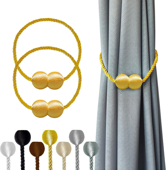 Hion Magnetic Curtain Tiebacks Golden 2pcs, Curtain Tiebacks Buckles Holdbacks Holders Hooks Clip for Home Bedroom Office Decorative Curtain