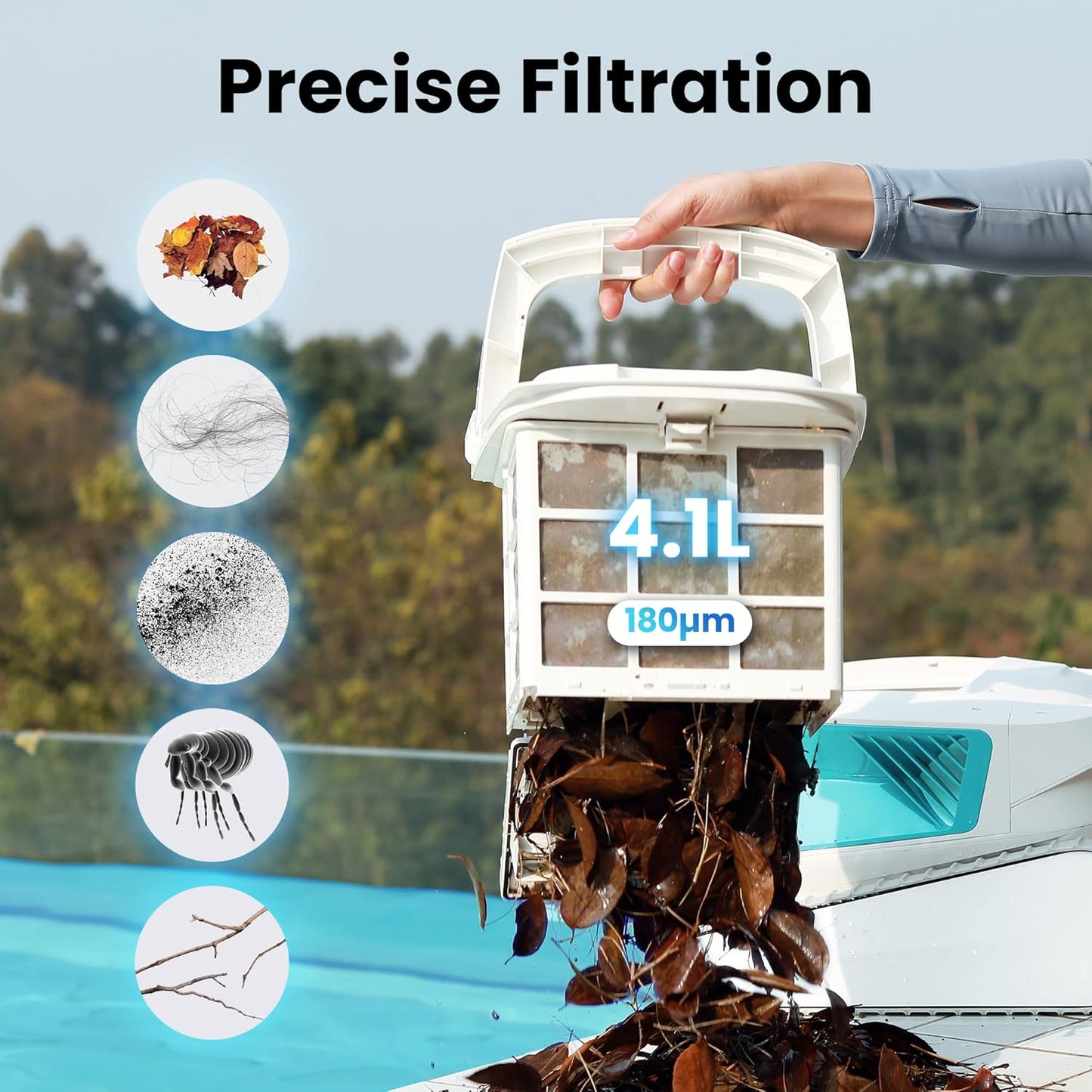Poolmate Hydro 3 All-in-one Pool Vacuum Robot, 200mins Runtime Cordless Pool Cleaner, 2 150W Brushless Motor+Floor/Wall/Waterline Scrubber Brush,Ideal for Inground/Above-Ground Swimming Pools