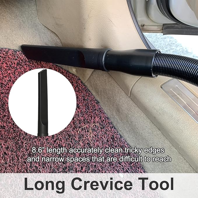 Shop Vac Car Detailing Attachments (Soft Horsehair Dusting Brush Long Crevice Tool Nozzle Hose Adapter) for 1-1/4" 1-3/8" 2-1/2" Shopvac Wet Dry Vacuum Cleaner (Car Interior Kit B)