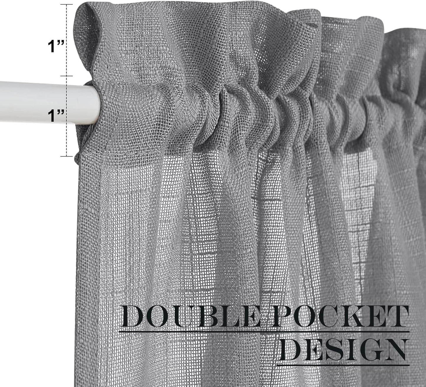 NICETOWN Semi Sheer Curtains 64 inches Long for Front French Door, Farmhouse Light Filtering Window Panels for Glass Office, Door Window Covering with Tieback, 26 Inches Wide, 1 Panel, Dark Grey