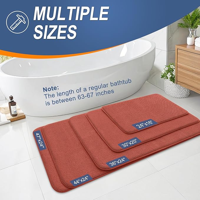 OLANLY Thick Memory Foam Bath Mat Rug 24x16, Extra Soft Absorbent Bathroom Rug, Quick Dry Bath Mats, Non-Slip, Machine Washable Carpet, Tub and Shower, Home Decor Accessories, Rustic Terracotta