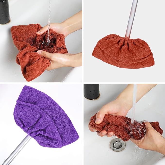 2 Pack Broom Pads to Baseboard Cleaning Tool, Reusable Microfiber Sweep Broom Cloth Covers Base Board Cleaner Tool for Baseboards Molding Walls Ceiling Cleaning (Purple+Brown)
