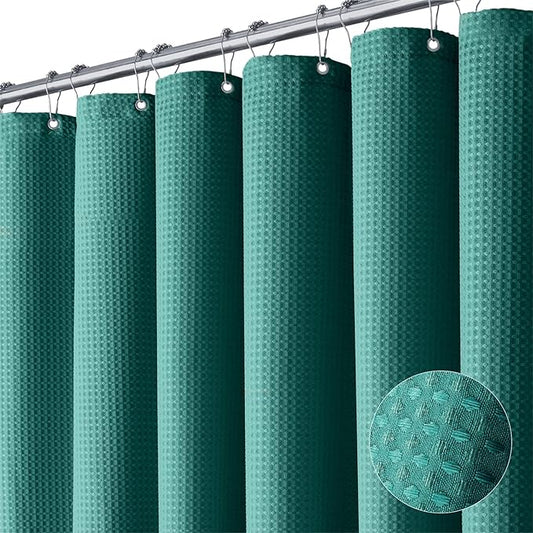 Dynamene Long Fabric Shower Curtain - 78 inch Long Waffle Weave Weighted Cloth Shower Curtains for Bathroom, Heavy Duty Hotel Spa Luxury Bath Curtain Set with 12 Plastic Hooks,72x78, Seaweed Green