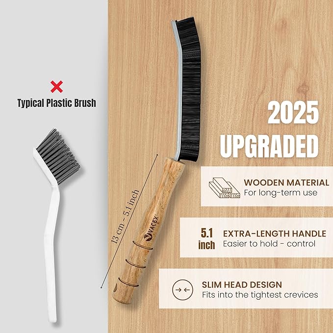 Hard Bristle Crevice Cleaning Brush with Long Wooden Handle - Multifunctional Gap Scrub Brush, Home Essentials, Bathroom Cleaner Tools for Household Use (Crevice Brush)