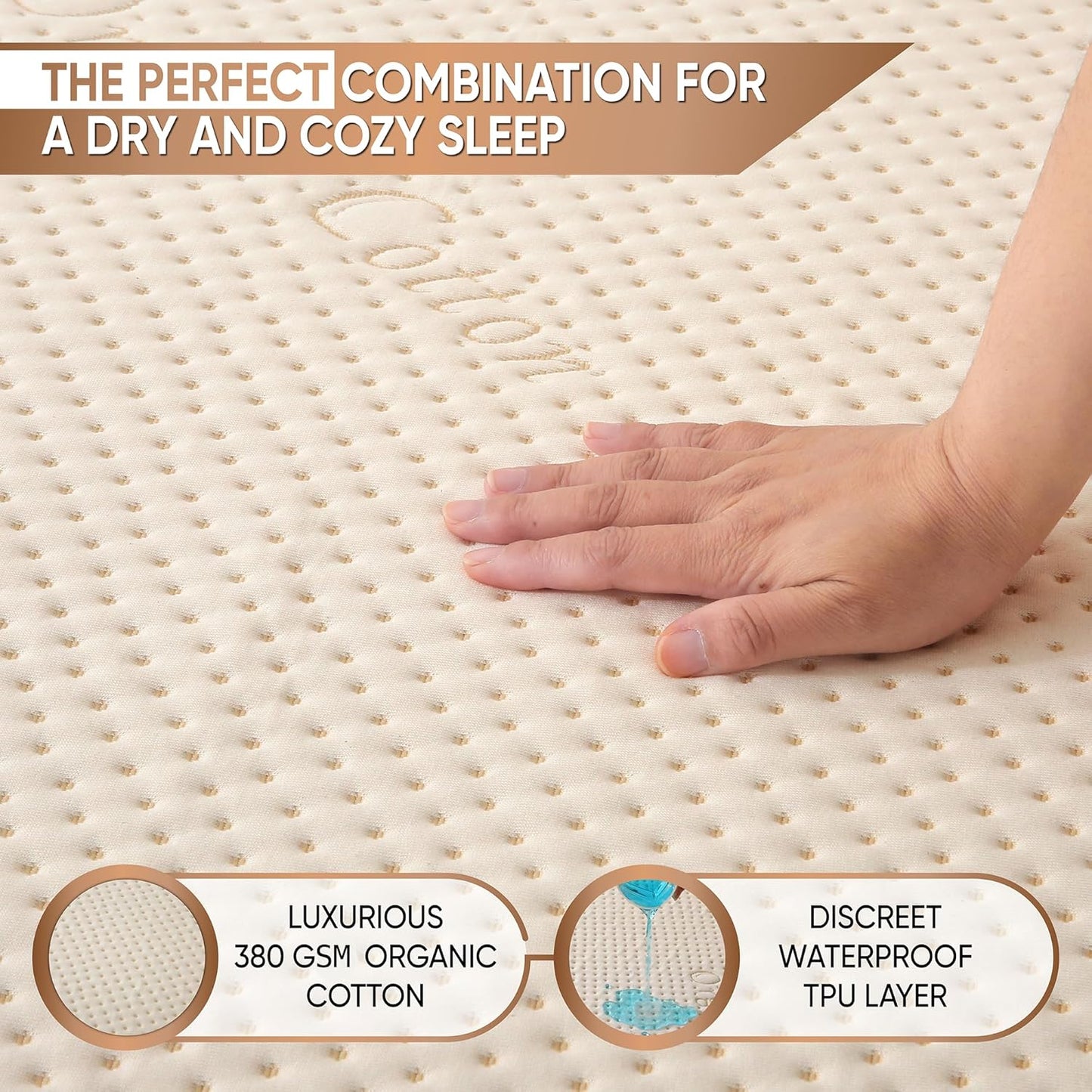 Luxury Waterproof Organic Mattress Protector Full - Organic Cotton Breathable Mattress Pad Cover - New 380 GSM Comfort - Deep Pocket - Jersey Cotton Skirt - Fitted Comfort
