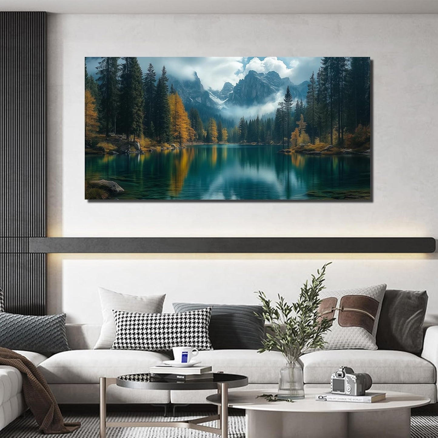 GUGIKA Landscape Wall Art for Living Room, Blue Mountain and Lake Wall-Decor for Bedroom, Modern Scenery Poster Canvas Print, Size 59 x 29 Inches