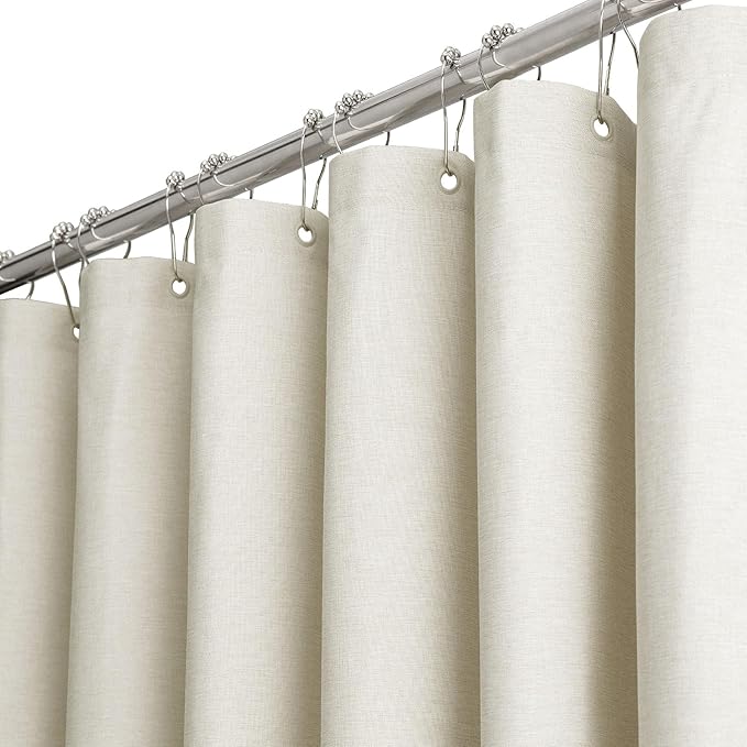 BTTN Stall Fabric Shower Curtain, 54x78 Inch Long Linen Textured Heavy Duty Thick Shower Curtain Set with 10 Plastic Hook, Hotel Spa Weighted Waterproof Neutral Bath Curtains for Bathroom, Light Cream