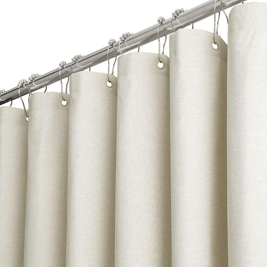 BTTN Stall Fabric Shower Curtain, 54x78 Inch Long Linen Textured Heavy Duty Thick Shower Curtain Set with 10 Plastic Hook, Hotel Spa Weighted Waterproof Neutral Bath Curtains for Bathroom, Light Cream