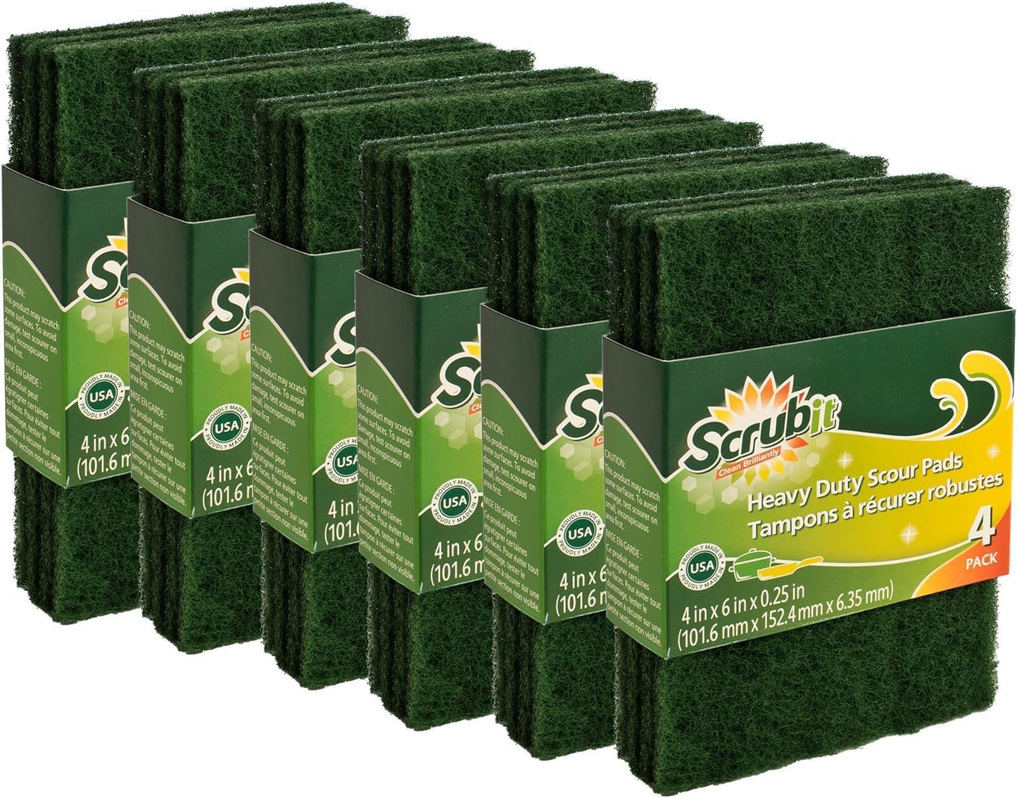 Scouring Pads - Heavy Duty Household Cleaning Scrubber with Non-Scratch Anti-Grease Technology - Reusable Scrubbing Pads – Green, 24 Pack