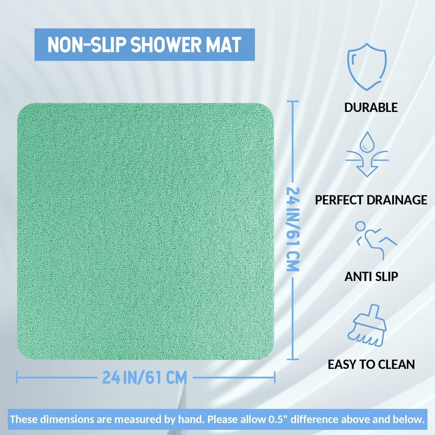 Non-Slip Bathtub Mat, Anti Slip Shower Mat, Fast Drying Bathtub Mats, Foot Scrubber Mat, Anti Slip Mat for Tub, Floor, Bathroom, Kitchen, Home, Hotel (Light Green 24"×24")