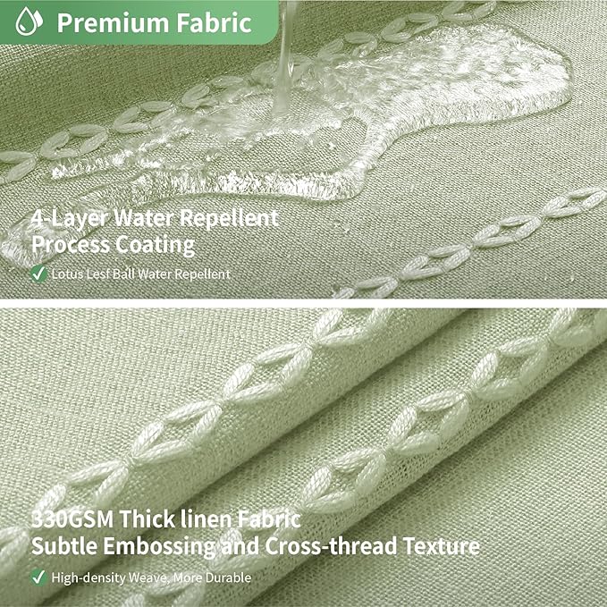 No Hook Extra Long Shower Curtain Set with Snap-in Liner,Linen Textured Thick Striped Fabric with Tassels,Boho Chic Modern Farmhouse Bathroom Curtain,Water-Repellent,Sage Green,71x86