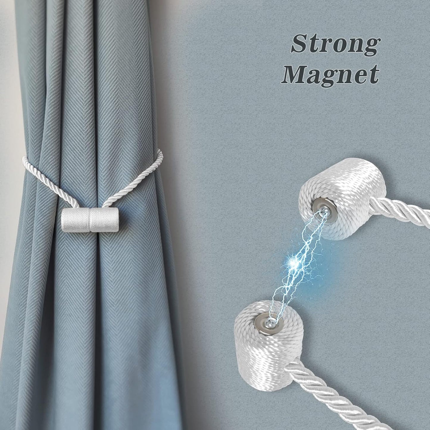 Hion Magnetic Curtain Tiebacks White 2pcs, Curtain Tiebacks Buckles Holdbacks Holders Hooks Clip for Home Bedroom Office Decorative Curtain