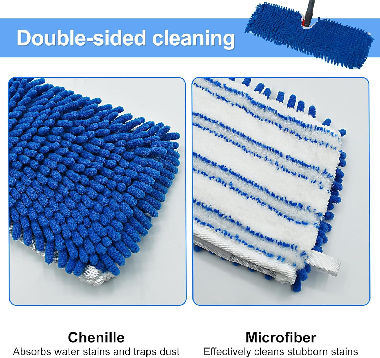 4 Pack Mop Heads Replacements for Ocedar Dual-Action Microfiber Flip Mop, Double Sided Mop Replace Head Mop Refills with Microfiber & Chenille for Dry Wet Use, Reusable, Machine Washable