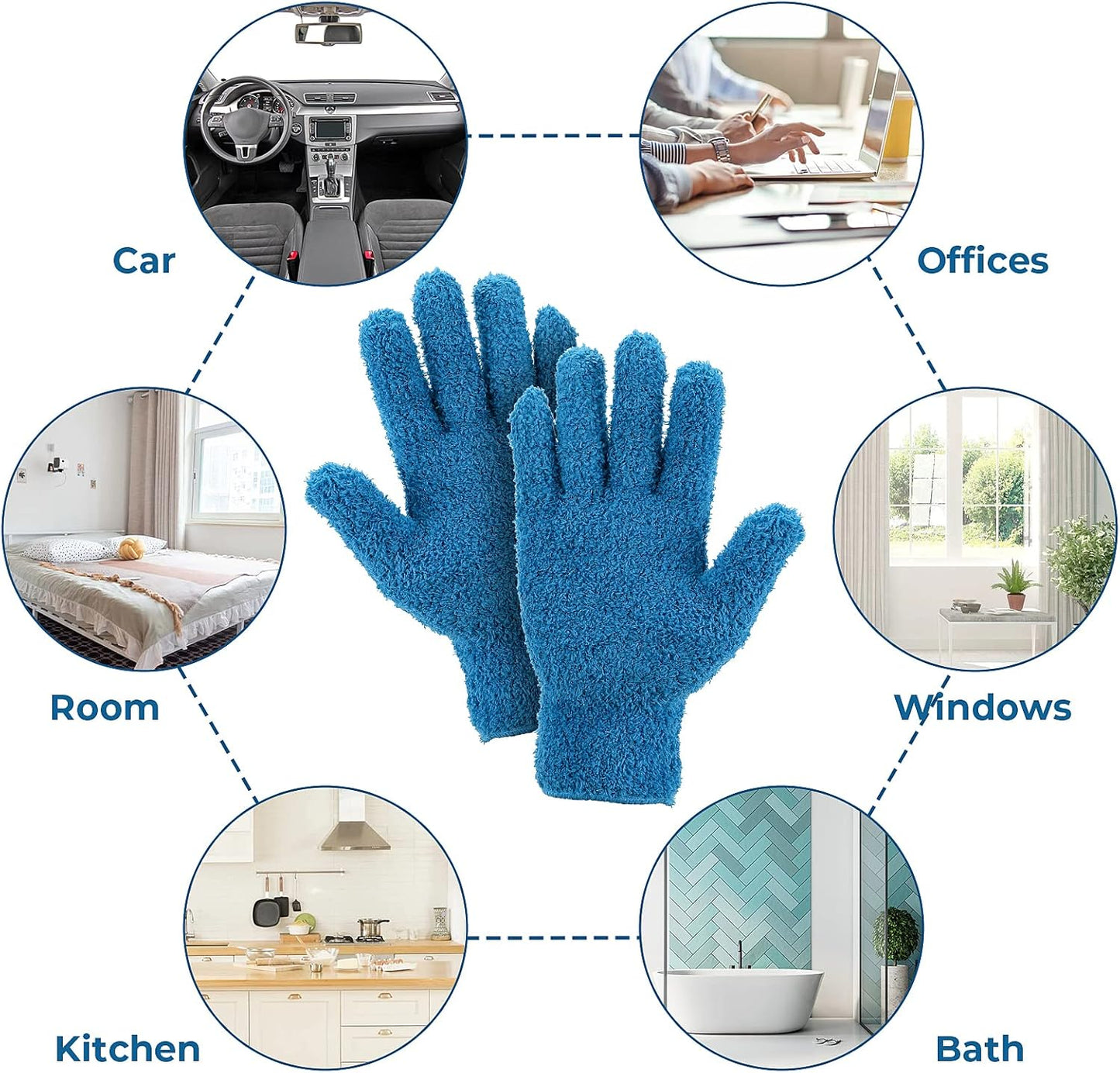 Grevosea 2 Pairs Microfiber Gloves - Household Cleaning, Plant Dusting, Washable Reusable Mittens for Plants, Cars, Blinds, Furniture and Small Objects (Sky Blue, Blue)