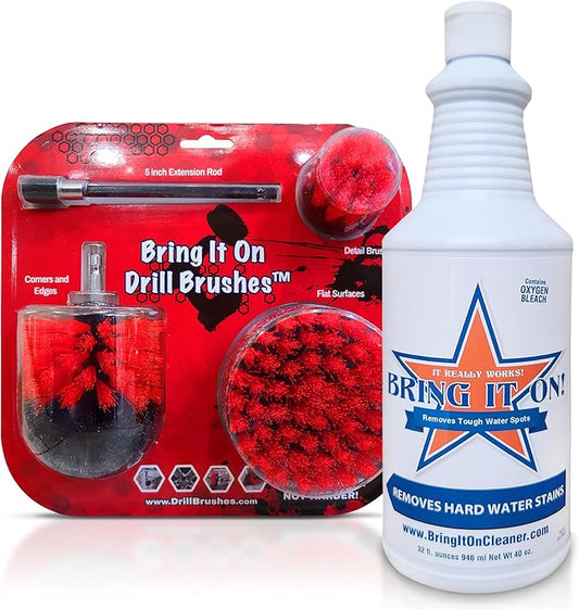 Cleaner Drill Brush Attachment Set - Power Scrubber Brush Cleaning Kit & 5 Inch Extension, 3 Brushes Use On Grout, Cars, Bathroom Surfaces, Tile, Shower & Tubs