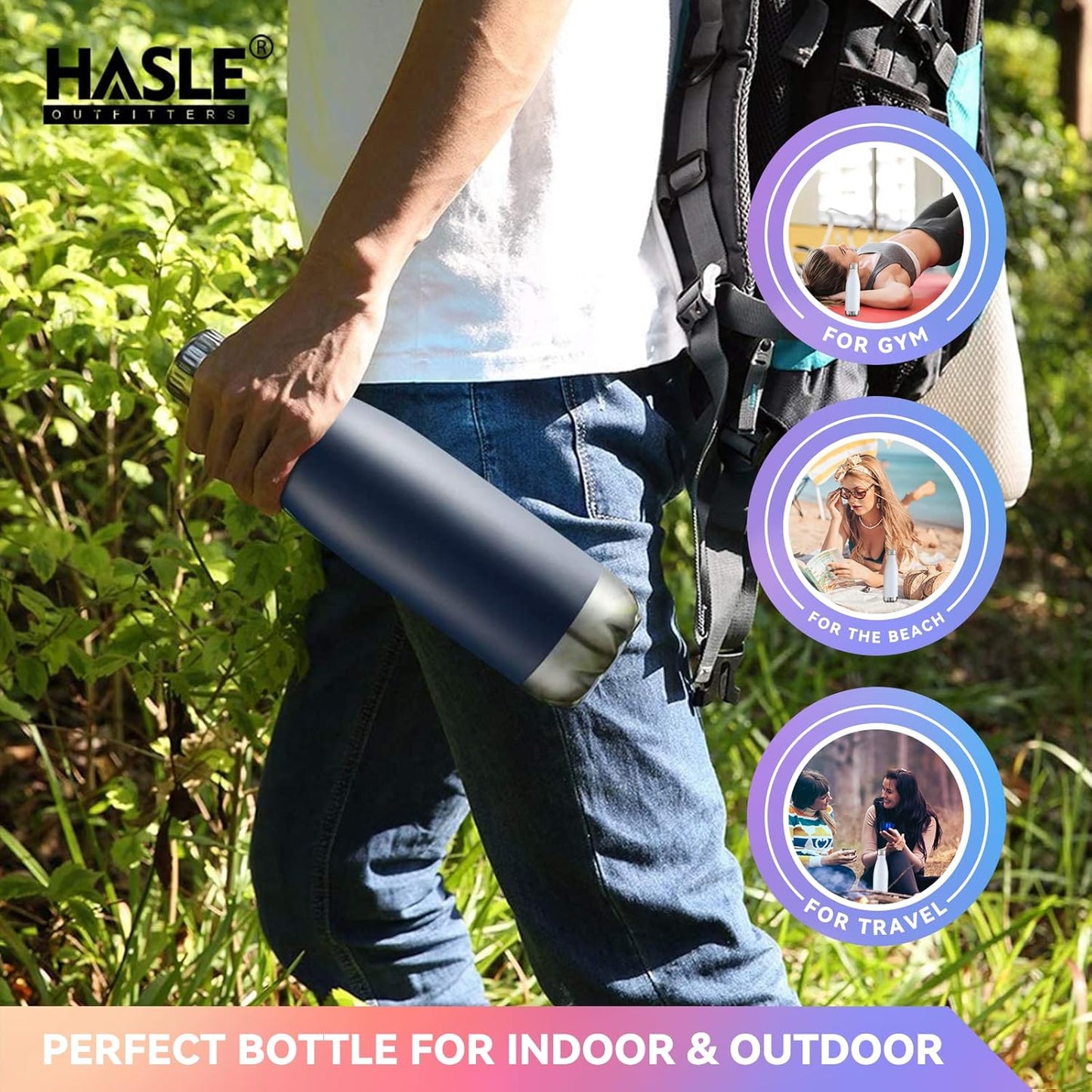 HASLE OUTFITTERS 17oz Stainless Steel Water Bottles Bulk, Vacuum Insulated Water Bottles Double Walled Powder Coated Reusable Metal Sports Water Bottles Keep Drinks Hot and Cold, Navy, 4Packs