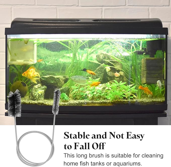 HARFINGTON 3pcs Flexible Long Drain Brush Straw Cleaner Set 35.43" Stainless Steel Double Ended Hose Brush with 8" Nylon Long Tube Pipe Cleaning for Fish Tank Sink Pipe, Black