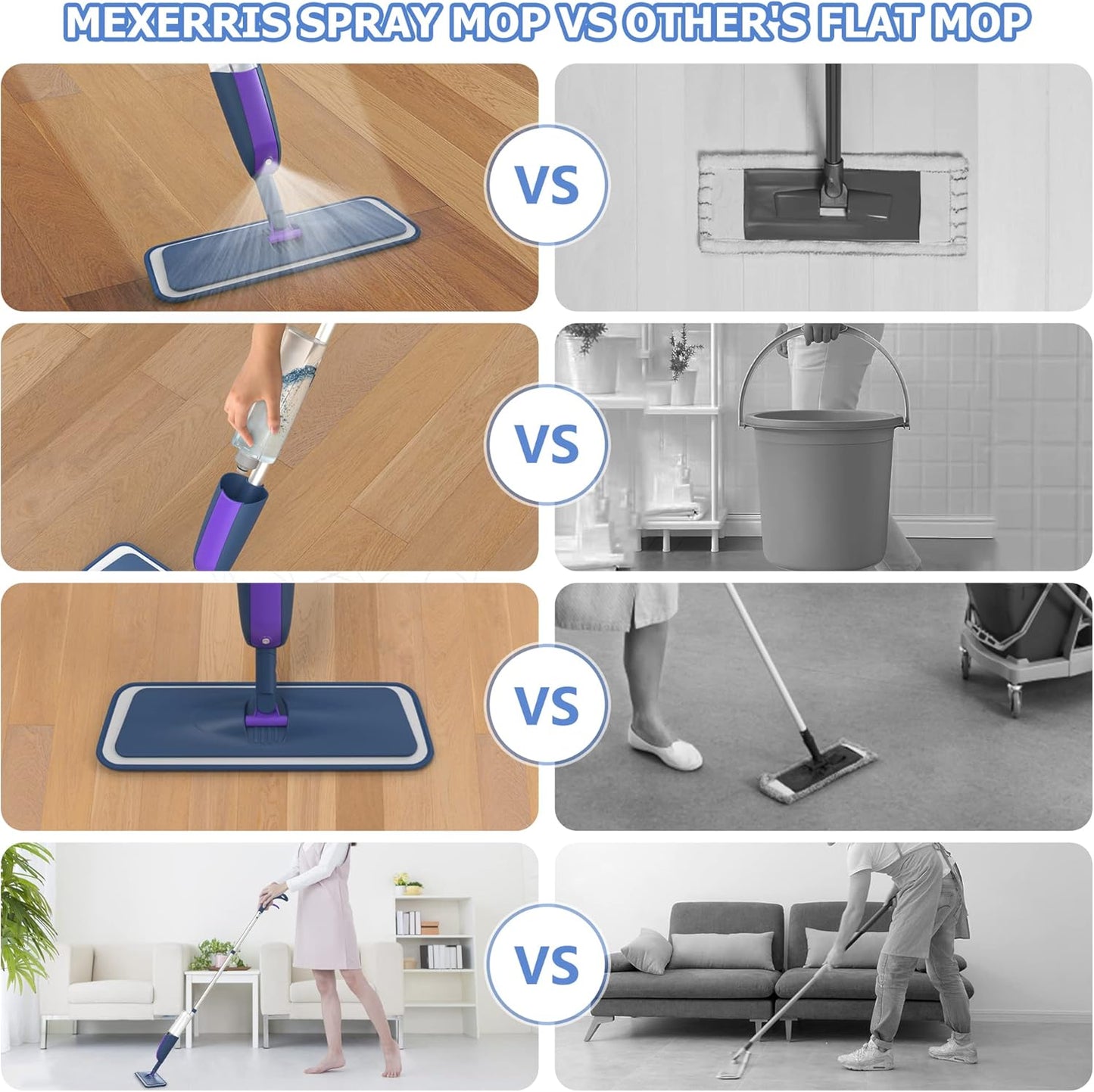 Spray Mops for Hardwood Floor Cleaning- MEXERRIS Microfiber Wet Jet Mops with 2 Bottles 4 Reusable Washable Pads Refills Fit for Swiffer PowerMop Dry Dust for Laminate Tile Wood Floors