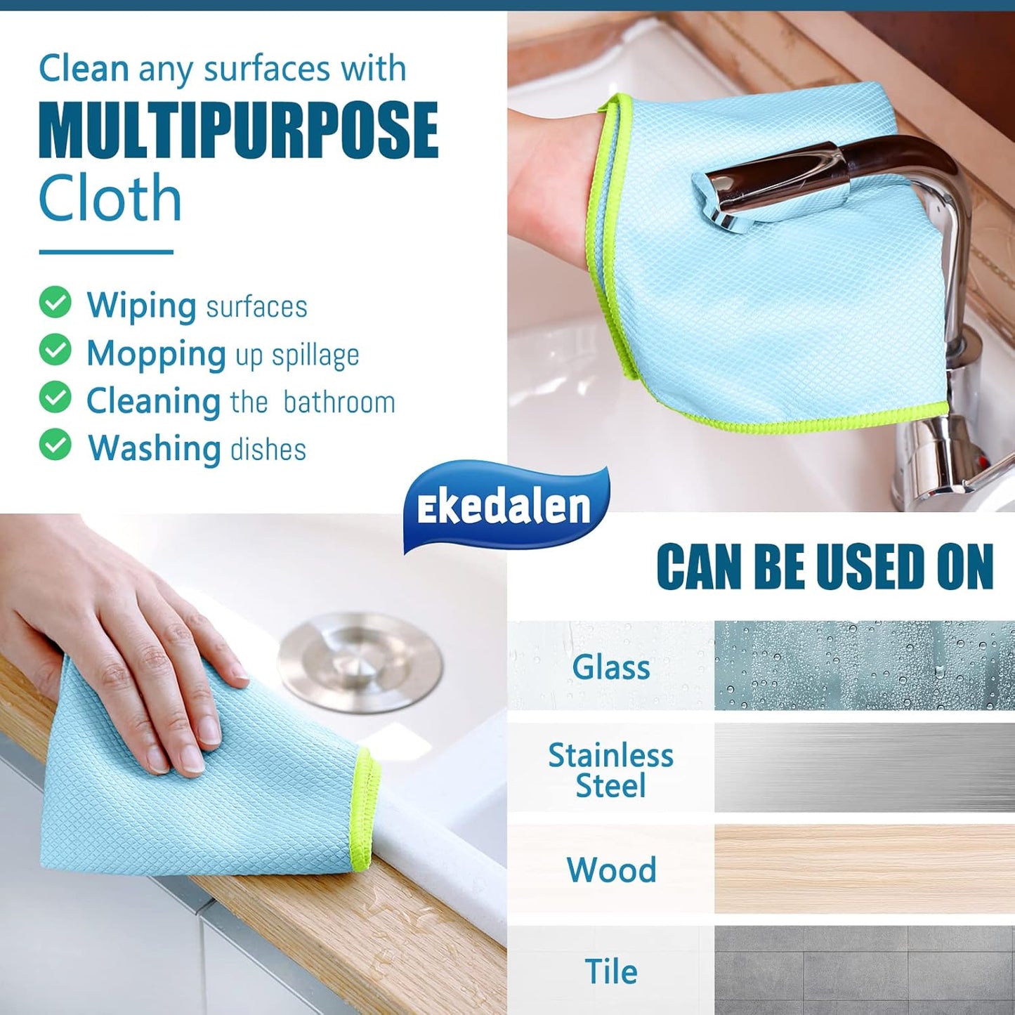 Microfiber Cleaning Cloth Lint Free Glass Cleaner Window Polishing Streak Free Miracle Easy Clean Rag Reusable for Mirror Kitchen Dish Auto Detailing,Pack of 8, 12'' x 16'', Light Grey