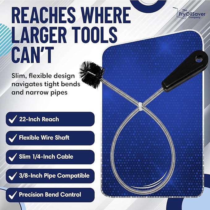 22" Long Sink Drain Cleaning Brush by FryOilSaver Co., Clog Remover for Small Spaces Perfect for Unclogging Sink, Toilet & Shower Drain, Drain Snake Hair Clog Remover, Tiny Pipe Cleaning Brush - B113C