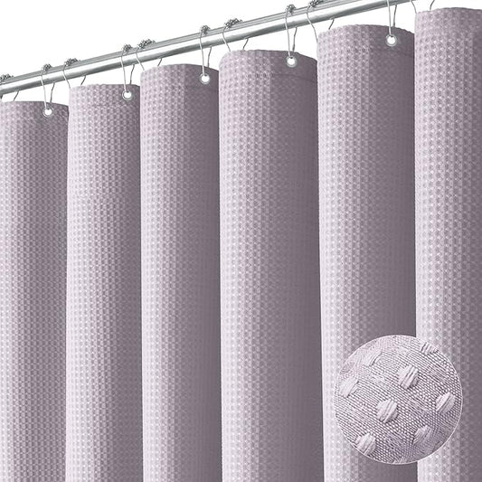 Dynamene Extra Long Shower Curtain - 96 Inch Long Waffle Weave Weighted Thick Cloth Bathroom Shower Curtain, Neutral Heavy Duty Hotel Bath Curtain Set with 12 Plastic Hooks,72x96, Lavender