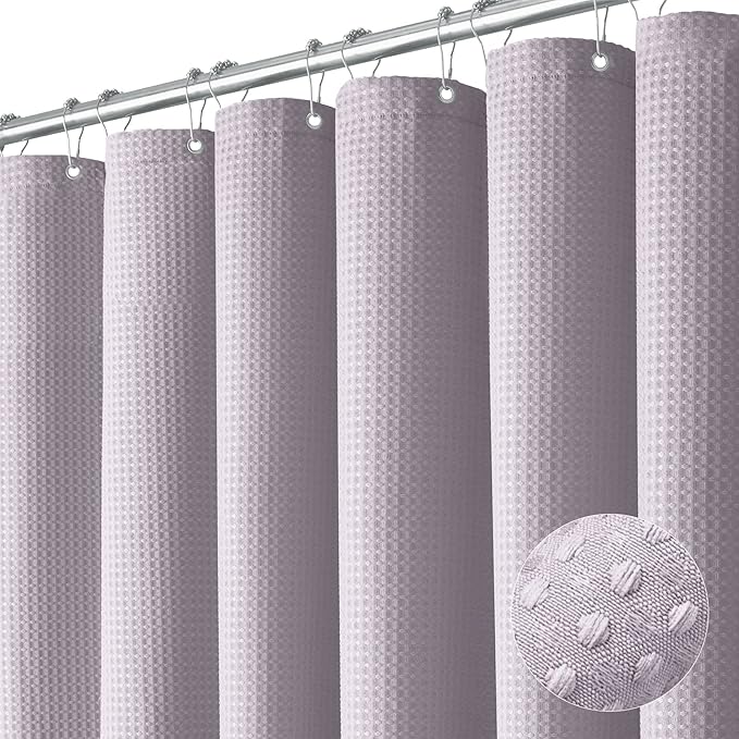 Dynamene Stall Fabric Shower Curtain - 36x72 Waffle Weave Weighted Cloth Shower Curtains for Bathroom, Neutral Heavy Duty Hotel Spa Luxury Bath Curtain Set with 6 Plastic Hooks, Lavender