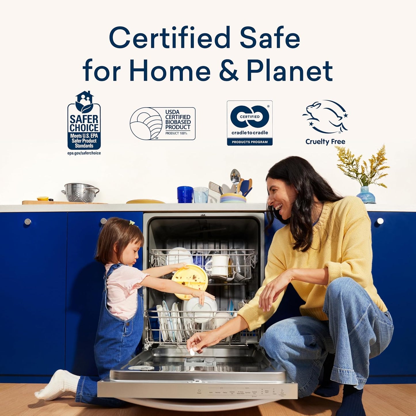 BLUELAND 100% Plastic-Free Dishwasher Detergent Tablets, Starter Set, 60 Count with tin, Free & Clear, Eco-Friendly Dishwashing Pods, Natural, USDA Certified biobased