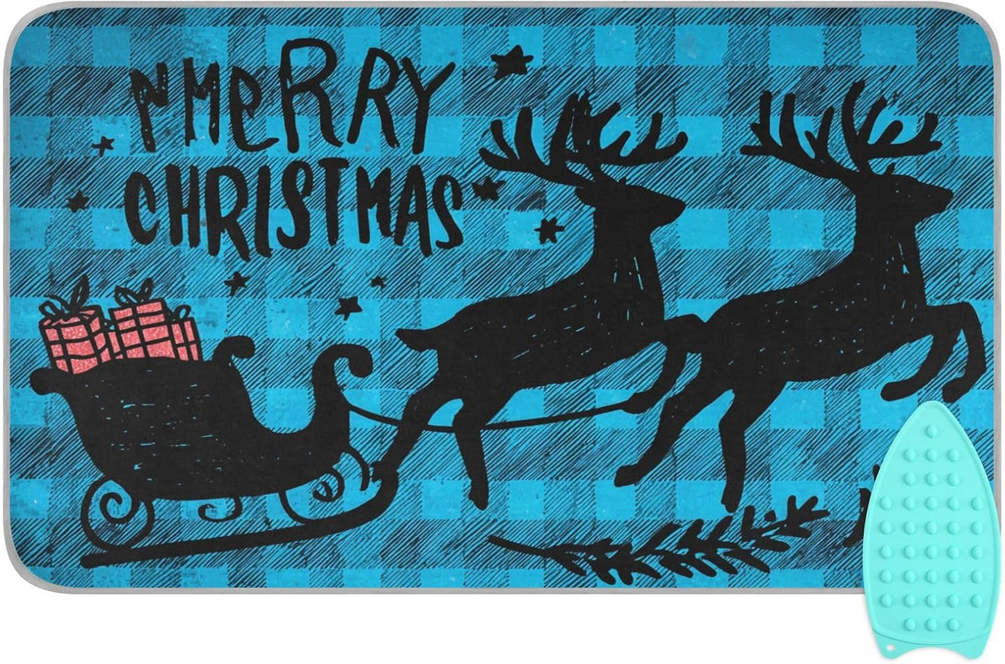 Ironing Mat Portable Ironing Pad Ironing Blanket for Table Top Heat Resistance Double-Side Using Travel Large 47.2 x 27.6 Inch Foldable Lightweight Christmas Check Elk Blue