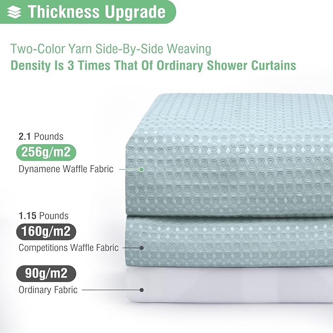 Dynamene Stall Fabric Shower Curtain - 36x72 Waffle Weave Heavy Duty Cloth Shower Curtains for Bathroom, Neutral Weighted Hotel Spa Luxury Bath Curtain Set with 6 Plastic Hooks, Fog Blue