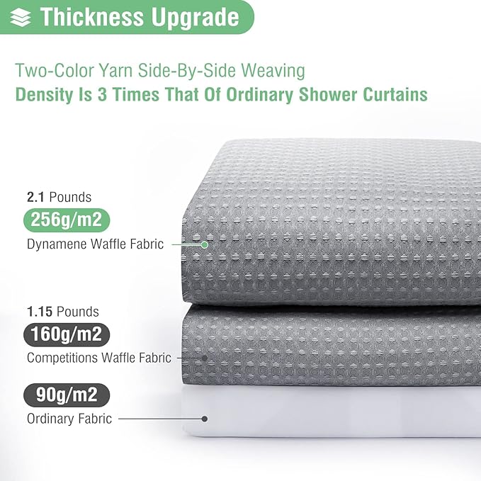 Dynamene Extra Long Shower Curtain,84 Inch Long Grey Waffle Weave Heavy Duty Fabric Bathroom Shower Curtain, Neutral Weighted Hotel Thick Bath Curtain Set with 12 Plastic Hooks,72x84,Grey/Gray