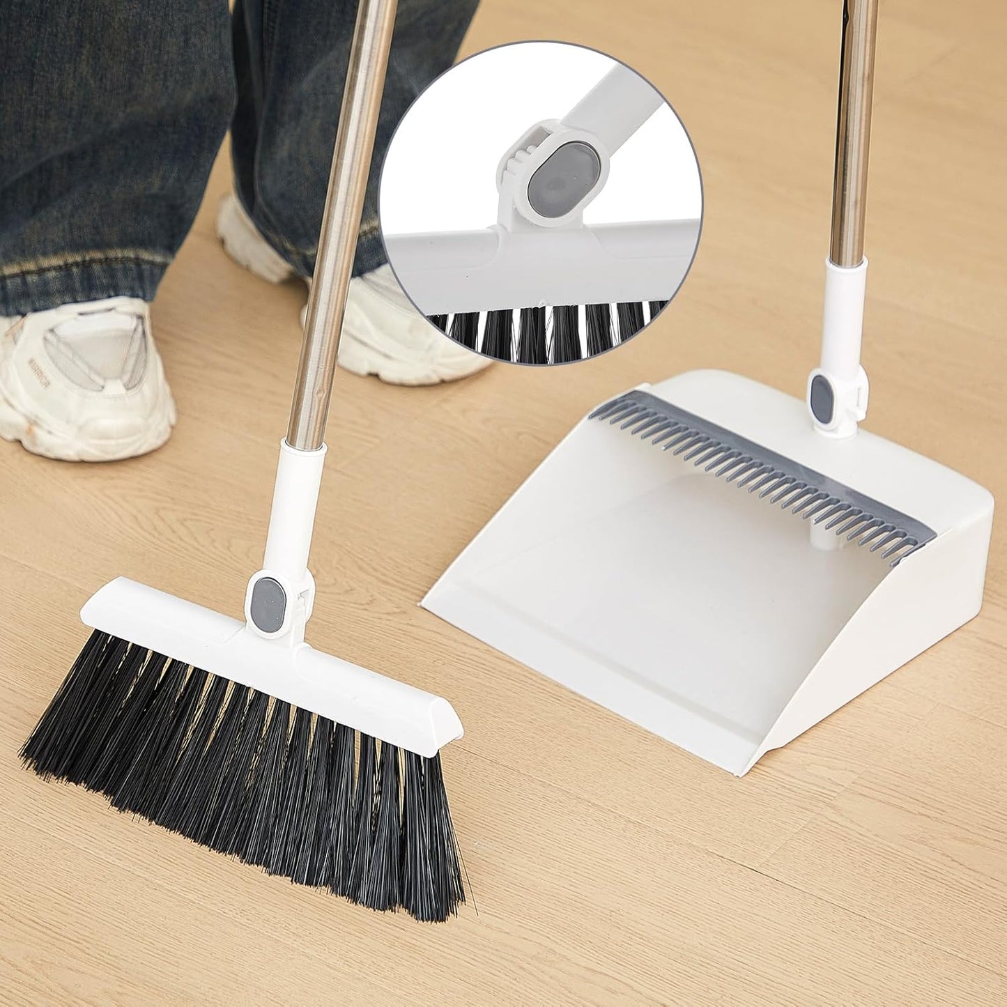 Suclain 4 Set 8 Pcs Broom and Dustpan Set 47 Inch Long Handle Brooms for Sweeping Indoor Household Dustpans for Indoor Outdoor Kitchen Floor