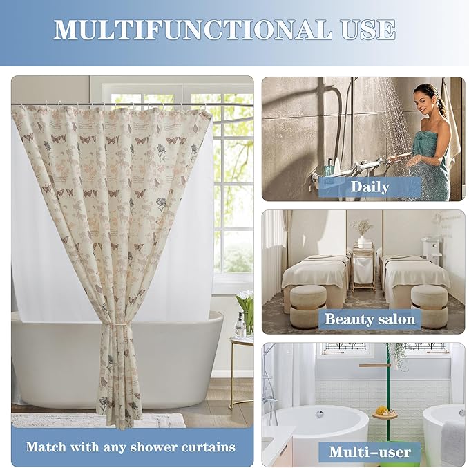 Nasitos Fabric Shower Curtain Liners 2 Pack - W72 x H72 - Washable & Water Resistant Lightweight Cloth Shower Liners for Bathroom, Soft Hotel Quality, Standard Size (White, 4 Magnets Included)